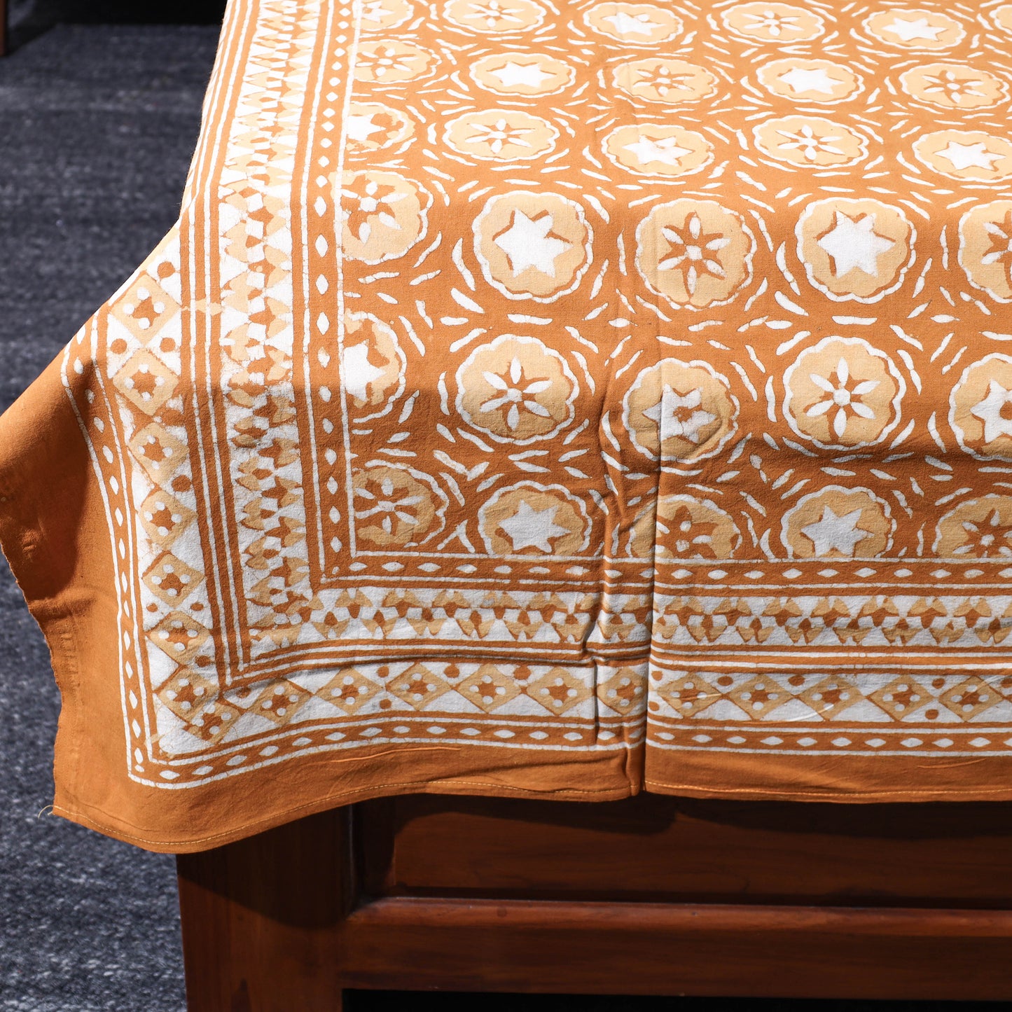 Brown - Bagru Dabu Hand Block Printed Cotton Single Bed Cover (90 x 60 in)