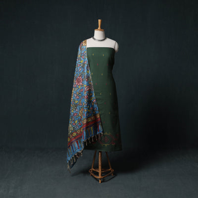 Jacquard Cotton Unstitched Dress Material: Kurta & Dupatta with Earrings 10