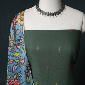 Jacquard Cotton Unstitched Dress Material: Kurta & Dupatta with Earrings 10
