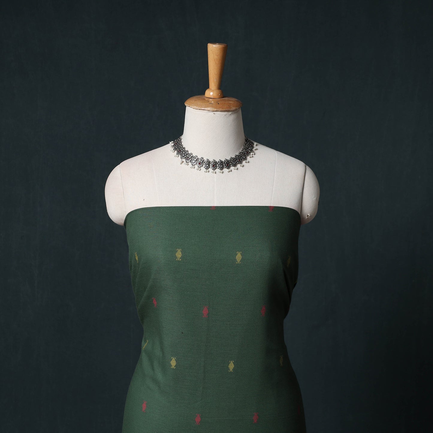 Jacquard Cotton Unstitched Dress Material: Kurta & Dupatta with Earrings 10
