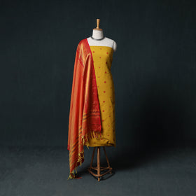 Jacquard Cotton Unstitched Dress Material: Kurta & Dupatta with Earrings 11