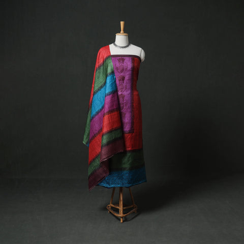 Pure Handloom Tussar Silk Hand Block Print Unstitched Dress Material: Kurta with Dupatta 10