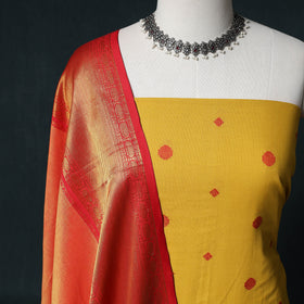 Jacquard Cotton Unstitched Dress Material: Kurta & Dupatta with Earrings 11
