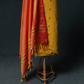 Jacquard Cotton Unstitched Dress Material: Kurta & Dupatta with Earrings 11