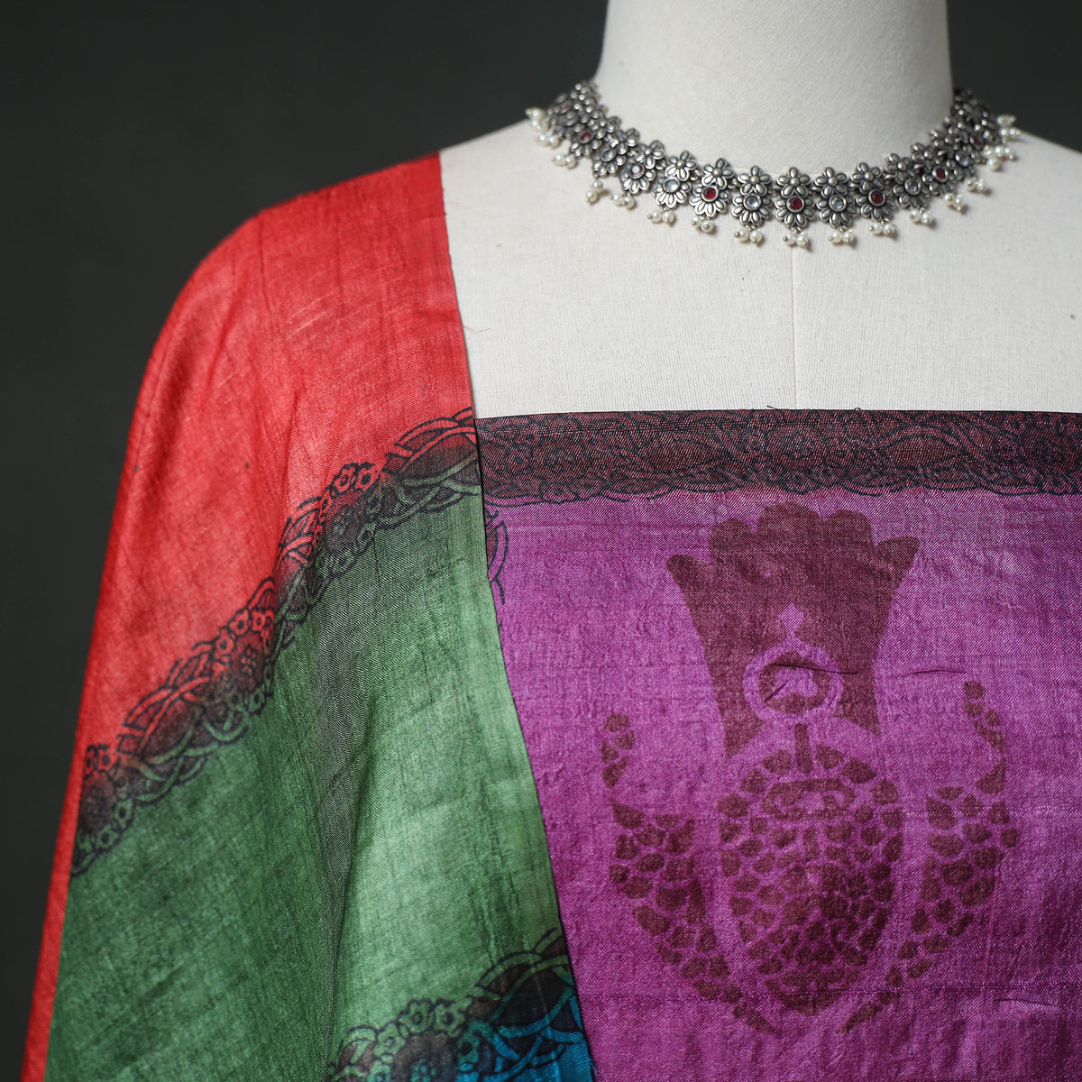 Pure Handloom Tussar Silk Hand Block Print Unstitched Dress Material: Kurta with Dupatta 10
