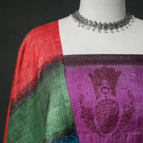 Pure Handloom Tussar Silk Hand Block Print Unstitched Dress Material: Kurta with Dupatta 10