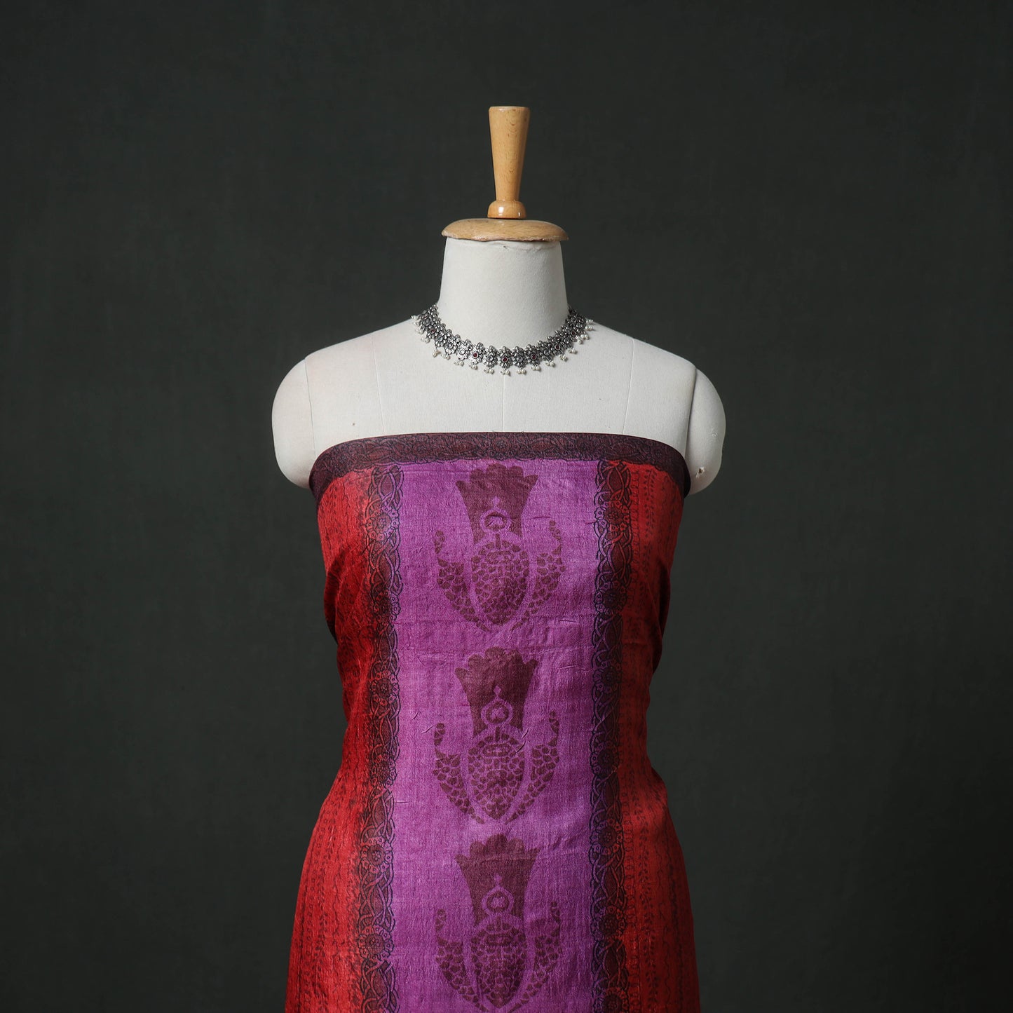 Pure Handloom Tussar Silk Hand Block Print Unstitched Dress Material: Kurta with Dupatta 10