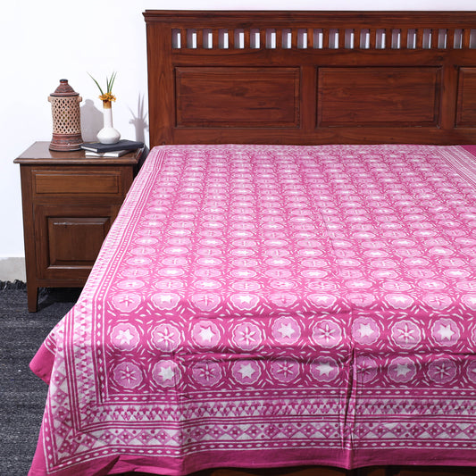 Pink - Bagru Dabu Hand Block Printed Cotton Single Bed Cover (90 x 60 in)