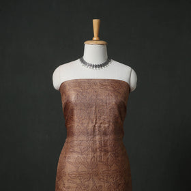 Pure Handloom Tussar Silk Sanganeri Block Print Unstitched Dress Material: Kurta with Dupatta 09