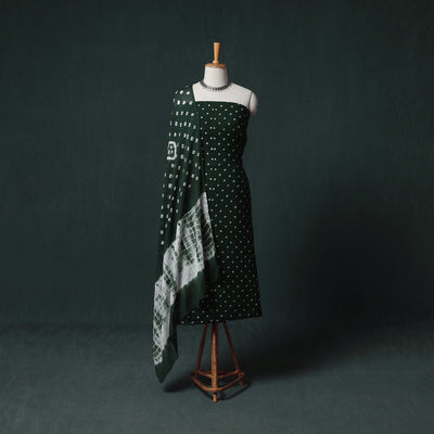 Bandhani Cotton Unstitched Dress Material: Kurta & Dupatta with Earrings 13