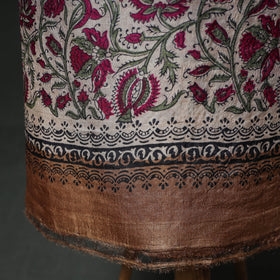 Pure Handloom Tussar Silk Sanganeri Block Print Unstitched Dress Material: Kurta with Dupatta 09