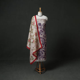 Pure Handloom Tussar Silk Hand Batik Print Unstitched Dress Material: Kurta with Dupatta 08