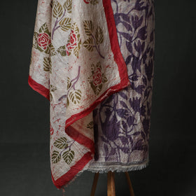 Pure Handloom Tussar Silk Hand Batik Print Unstitched Dress Material: Kurta with Dupatta 08