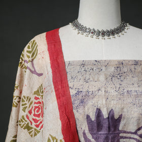 Pure Handloom Tussar Silk Hand Batik Print Unstitched Dress Material: Kurta with Dupatta 08