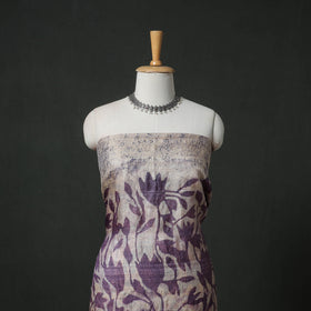 Pure Handloom Tussar Silk Hand Batik Print Unstitched Dress Material: Kurta with Dupatta 08