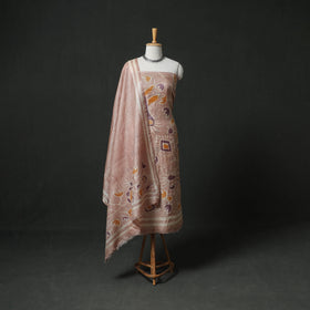 Pure Handloom Tussar Silk Hand Batik Print Unstitched Dress Material: Kurta with Dupatta 07
