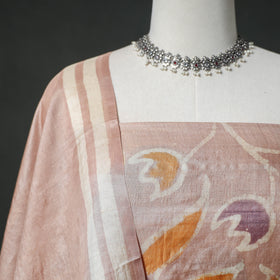 Pure Handloom Tussar Silk Hand Batik Print Unstitched Dress Material: Kurta with Dupatta 07