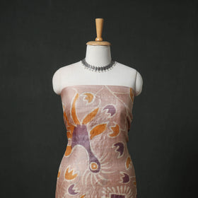 Pure Handloom Tussar Silk Hand Batik Print Unstitched Dress Material: Kurta with Dupatta 07