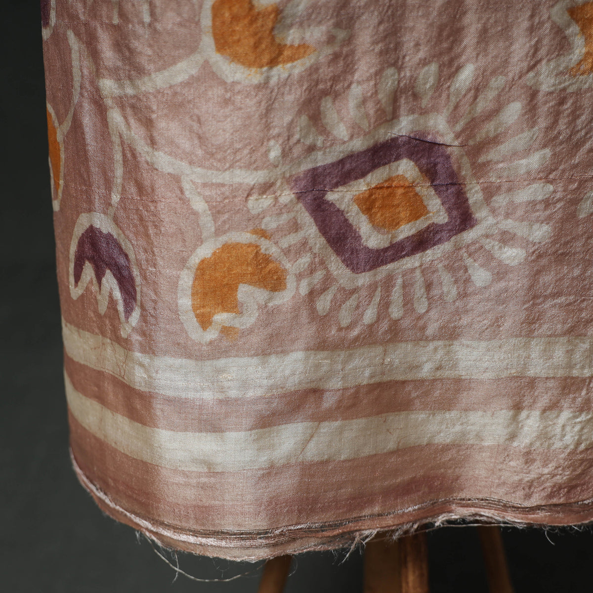 Pure Handloom Tussar Silk Hand Batik Print Unstitched Dress Material: Kurta with Dupatta 07