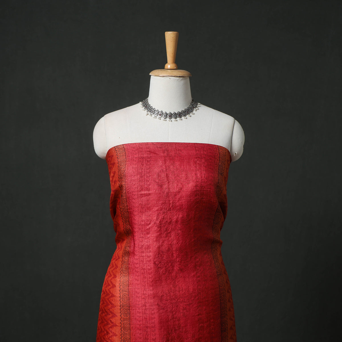 Pure Handloom Tussar Silk Hand Block Print Unstitched Dress Material: Kurta with Dupatta 06