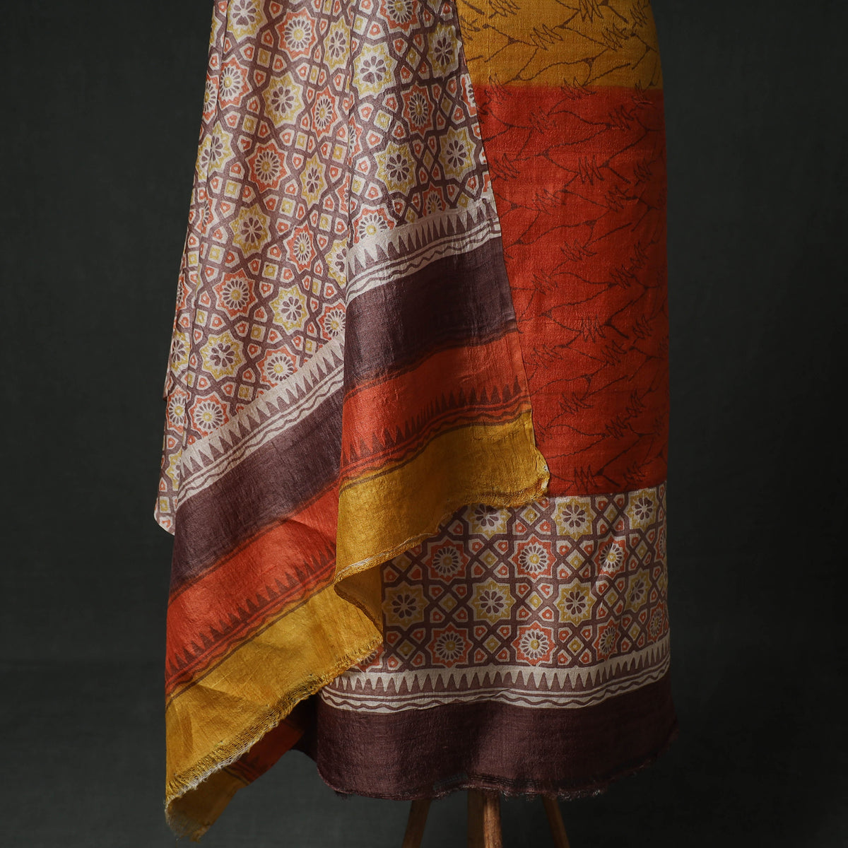 Pure Handloom Tussar Silk Hand Batik Print Unstitched Dress Material: Kurta with Dupatta 05