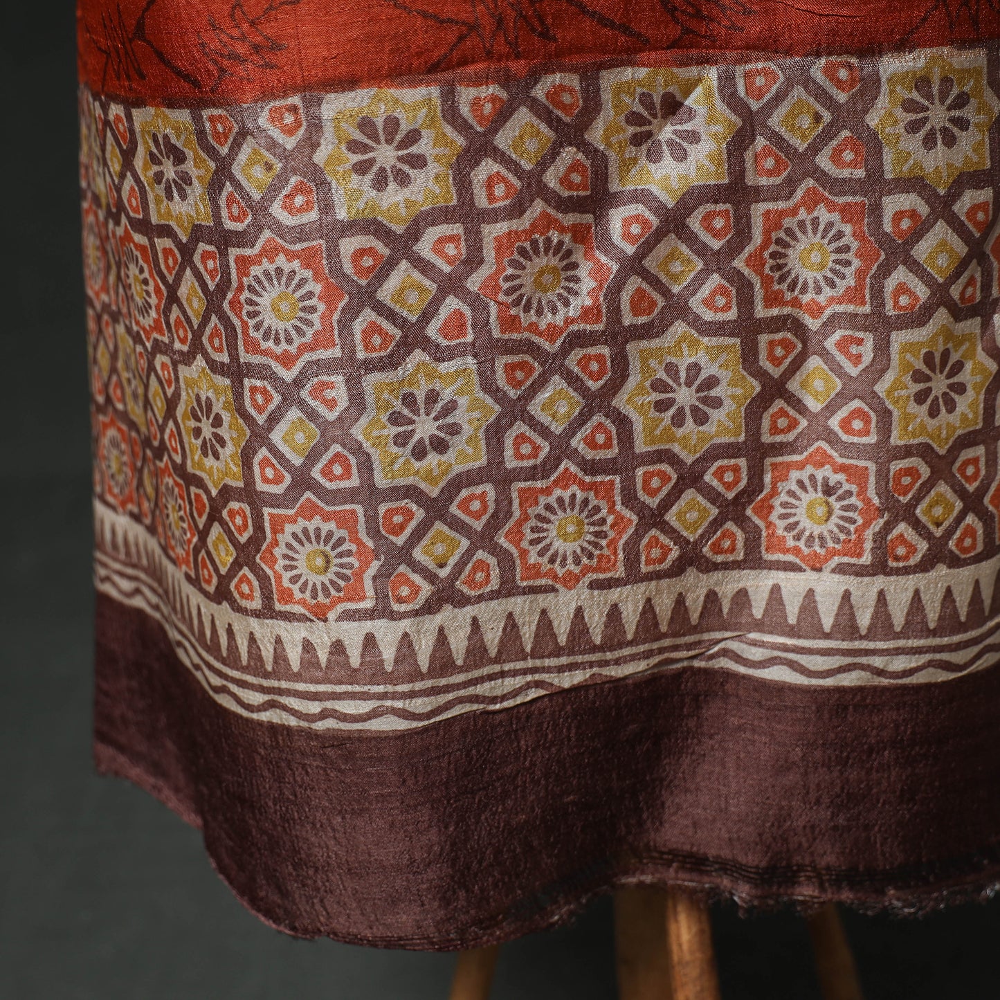 Pure Handloom Tussar Silk Hand Batik Print Unstitched Dress Material: Kurta with Dupatta 05