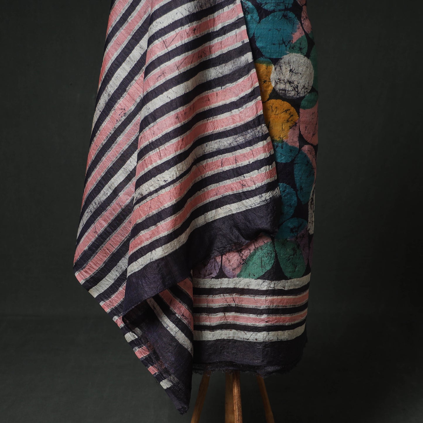 Pure Handloom Tussar Silk Hand Batik Print Unstitched Dress Material: Kurta with Dupatta 03