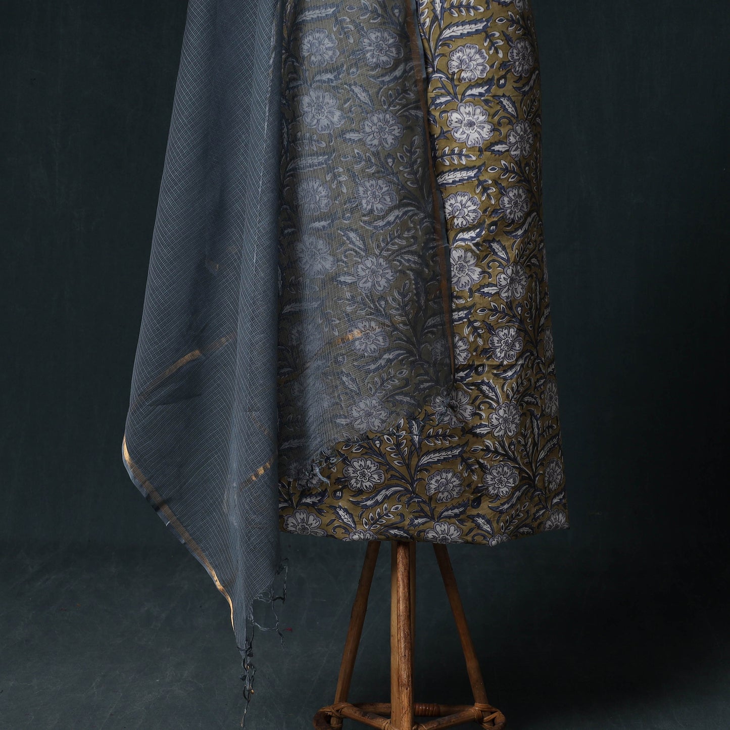 Sanganeri Hand Block Print Cotton 2pc Unstitched Dress Material Kurta Set with Earrings 02