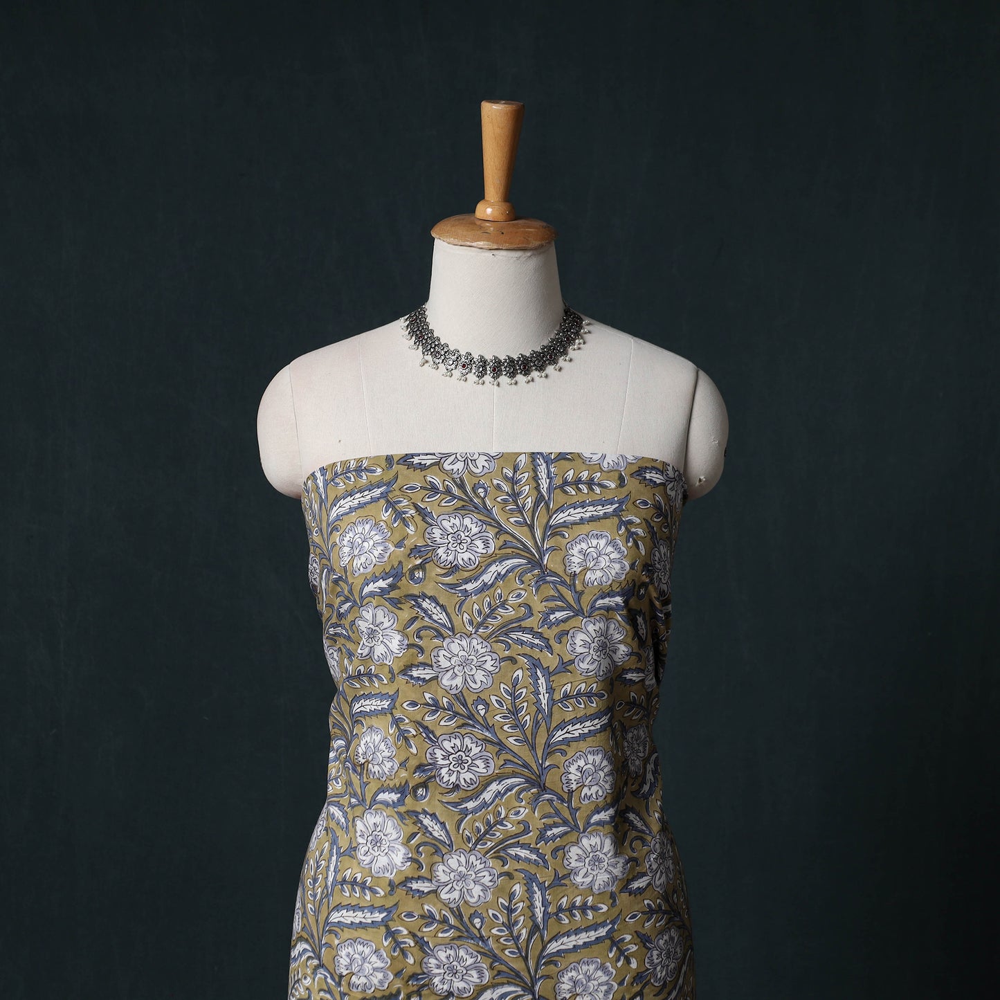 Sanganeri Hand Block Print Cotton 2pc Unstitched Dress Material Kurta Set with Earrings 02