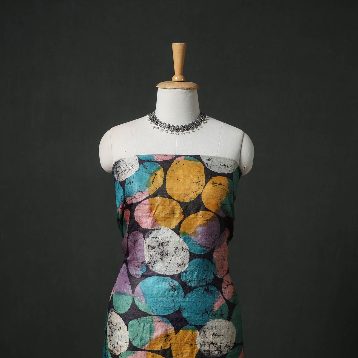 Pure Handloom Tussar Silk Hand Batik Print Unstitched Dress Material: Kurta with Dupatta 03