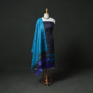 Pure Handloom Tussar Silk Hand Block Print Unstitched Dress Material: Kurta with Dupatta 02