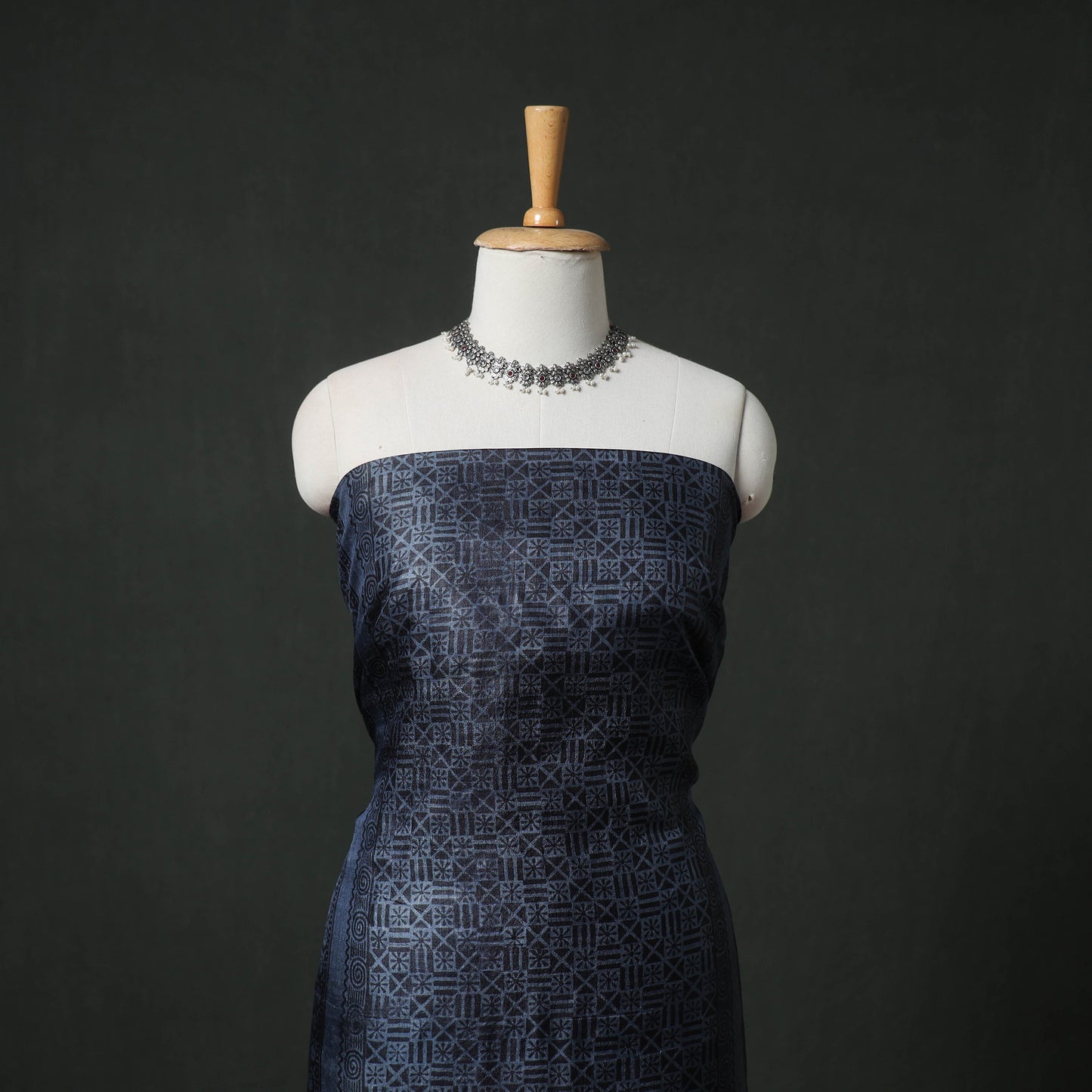Pure Handloom Tussar Silk Hand Block Print Unstitched Dress Material: Kurta with Dupatta 02