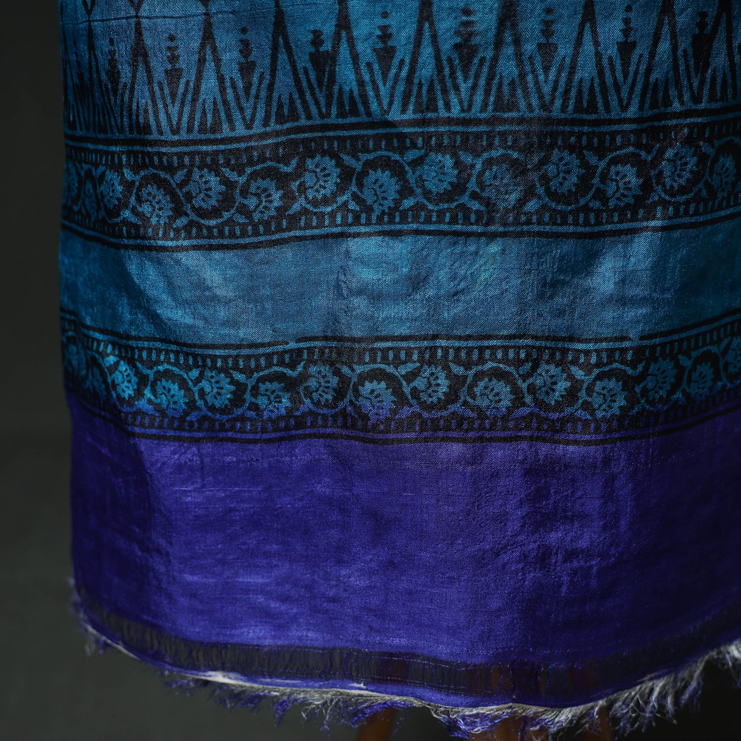Pure Handloom Tussar Silk Hand Block Print Unstitched Dress Material: Kurta with Dupatta 02