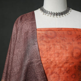 Pure Handloom Tussar Silk Hand Batik Print Unstitched Dress Material: Kurta with Dupatta 01