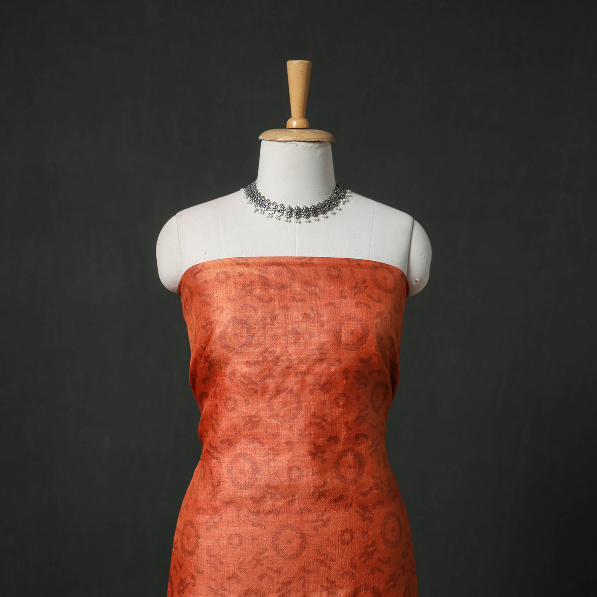 Pure Handloom Tussar Silk Hand Batik Print Unstitched Dress Material: Kurta with Dupatta 01