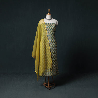 Sanganeri Hand Block Print Cotton 2pc Unstitched Dress Material Kurta Set with Earrings 04