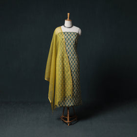 Sanganeri Hand Block Print Cotton 2pc Unstitched Dress Material Kurta Set with Earrings 04