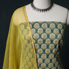 Sanganeri Hand Block Print Cotton 2pc Unstitched Dress Material Kurta Set with Earrings 04