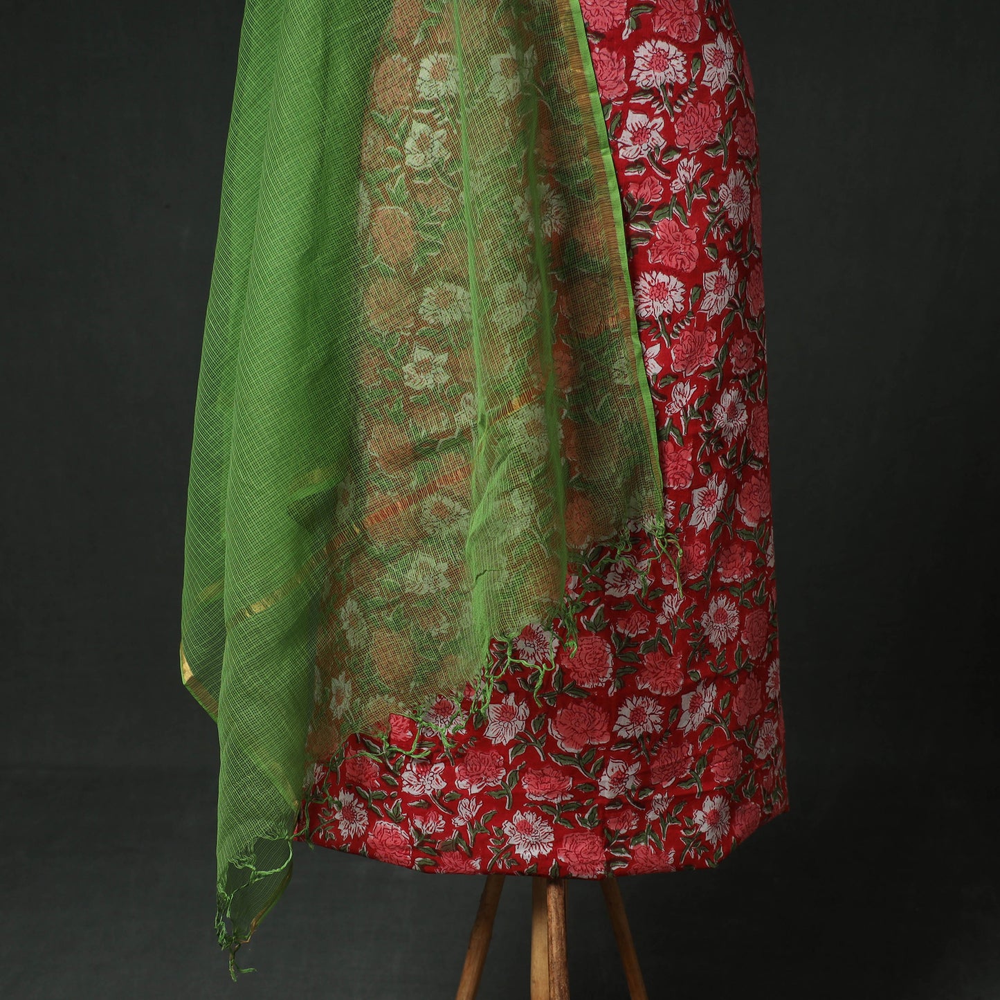 Sanganeri Hand Block Print Cotton 2pc Unstitched Dress Material Kurta Set with Jewellery 01
