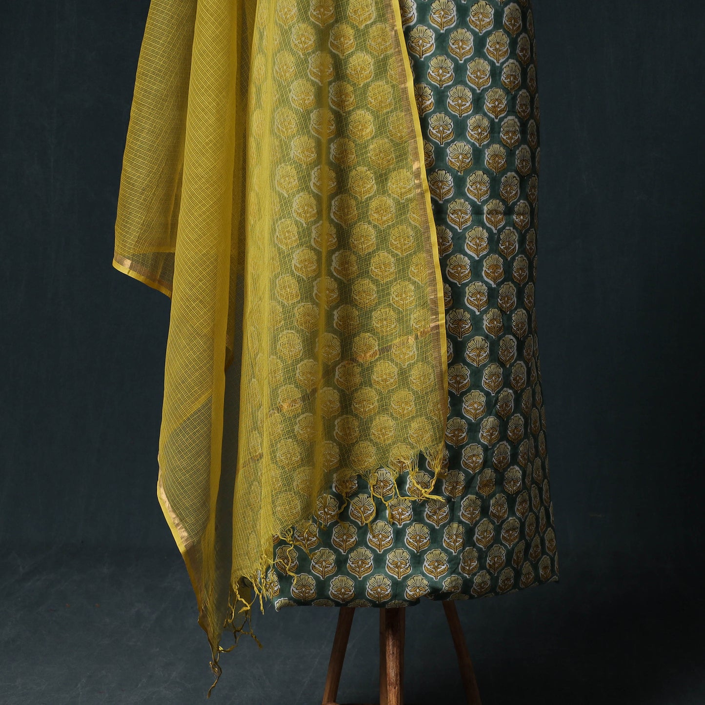 Sanganeri Hand Block Print Cotton 2pc Unstitched Dress Material Kurta Set with Earrings 04