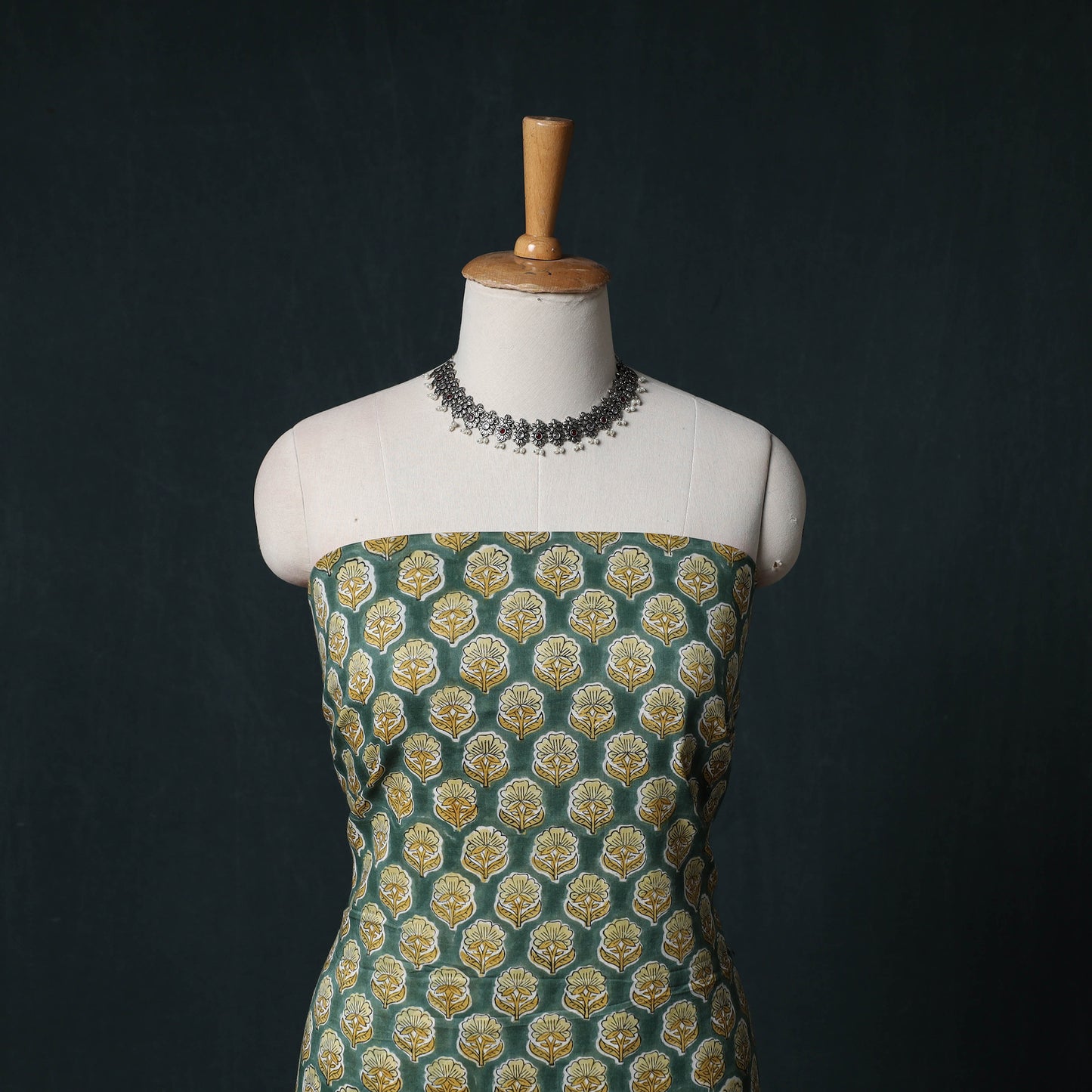 Sanganeri Hand Block Print Cotton 2pc Unstitched Dress Material Kurta Set with Earrings 04