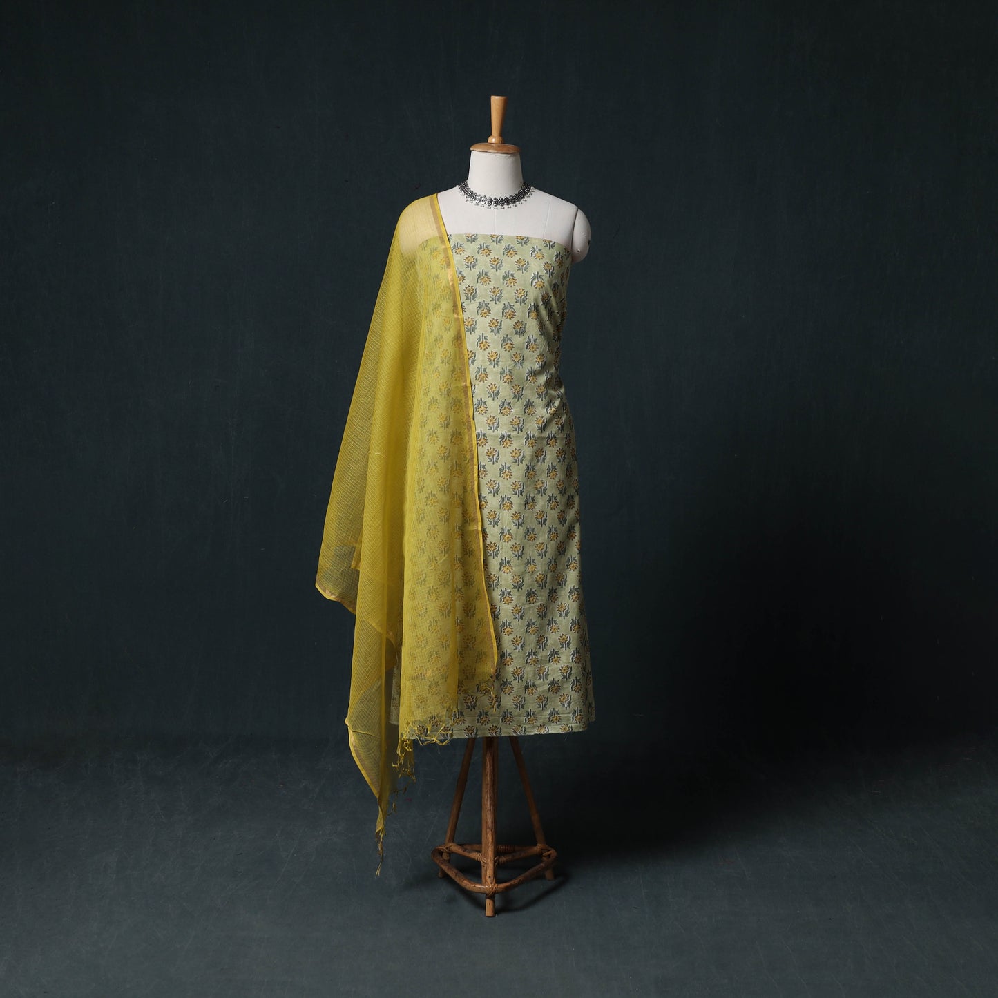 Sanganeri Hand Block Print Cotton 2pc Unstitched Dress Material Kurta Set with Earrings 05
