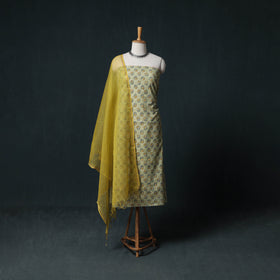 Sanganeri Hand Block Print Cotton 2pc Unstitched Dress Material Kurta Set with Earrings 05
