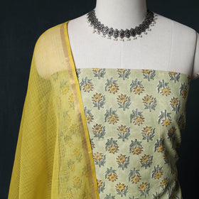 Sanganeri Hand Block Print Cotton 2pc Unstitched Dress Material Kurta Set with Earrings 05