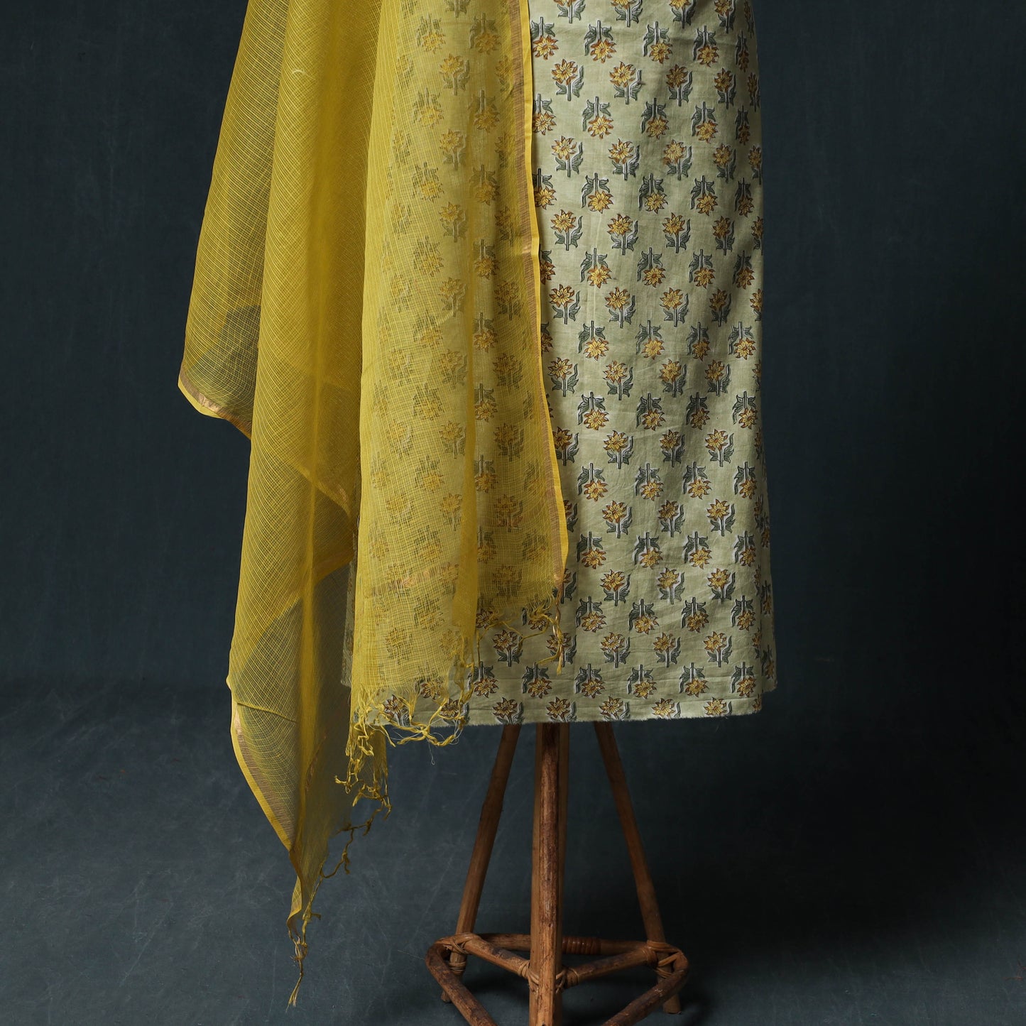 Sanganeri Hand Block Print Cotton 2pc Unstitched Dress Material Kurta Set with Earrings 05