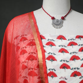 Sanganeri Hand Block Print Cotton 2pc Unstitched Dress Material Kurta Set with Jewellery 02