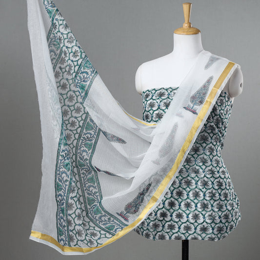 3pc Sanganeri Block Printed Kota Doria Cotton Suit Material Set 12