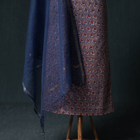 Sanganeri Hand Block Print Cotton 2pc Unstitched Dress Material Kurta Set with Earrings 06