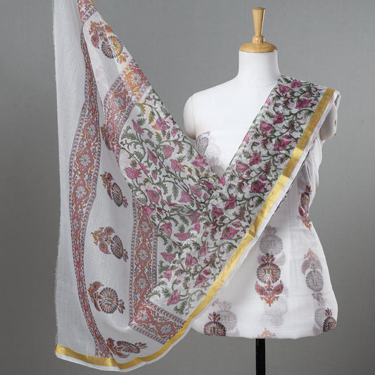 3pc Sanganeri Block Printed Kota Doria Cotton Suit Material Set 15