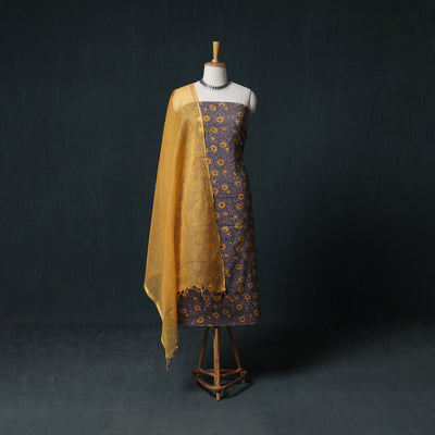 Sanganeri Hand Block Print Cotton 2pc Unstitched Dress Material Kurta Set with Earrings 07